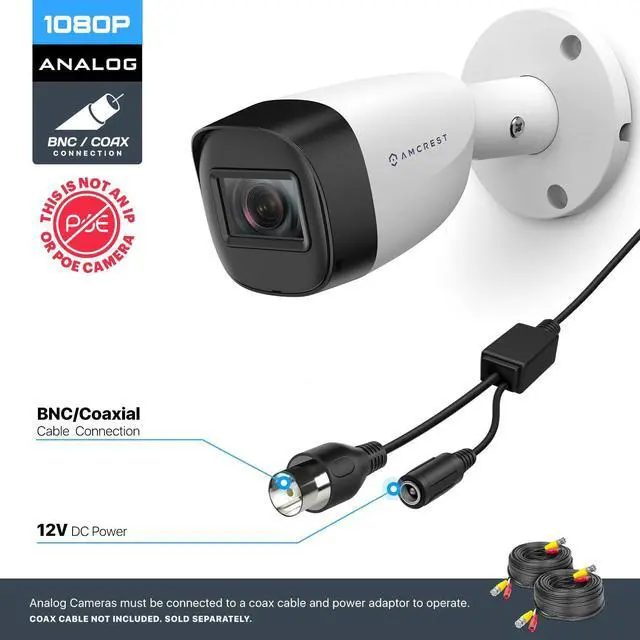 Alt view image 2 of 5 - Amcrest Full HD 1080P 1920TVL Bullet Outdoor Security Camera (Quadbrid 4in1 HD-CVI/TVI/AHD/Analog), 2MP 1920x1080, 129° FOV, White AMC1081BC28-W-V4