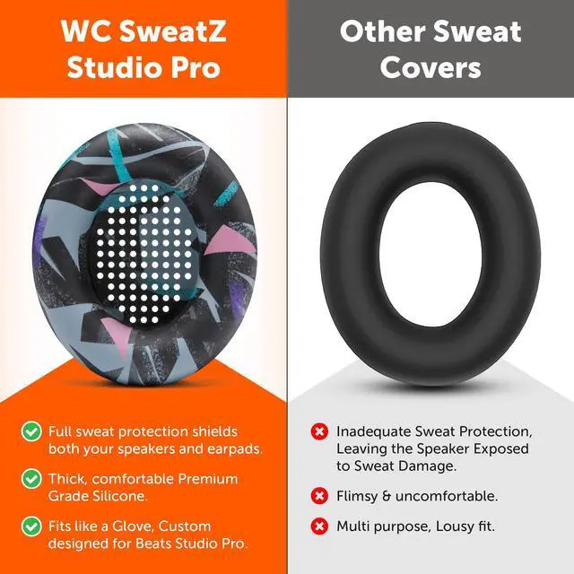 Alt view image 3 of 5 - WC SweatZ Studio Pro - Patented Protective Silicone Earpad Covers for Beats Studio Pro Made by Wicked Cushions | Sweatproof & Easily Washable | 90's Black