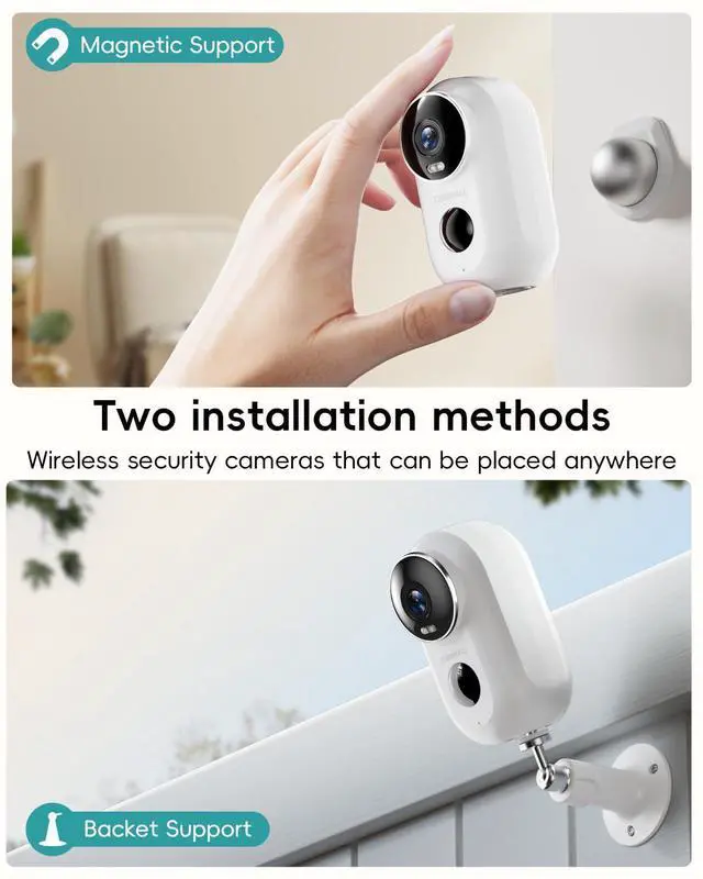Alt view image 2 of 5 - ZUMIMALL Security Cameras Wireless Outdoor, 2 Packs, 2K Cameras for Home Security, Outdoor/Indoor Camera Battery Powered, 2.4G WiFi, Magnetic Mount,3MP Color Night Vision/Siren/PIR/AI/Cloud/Alexa