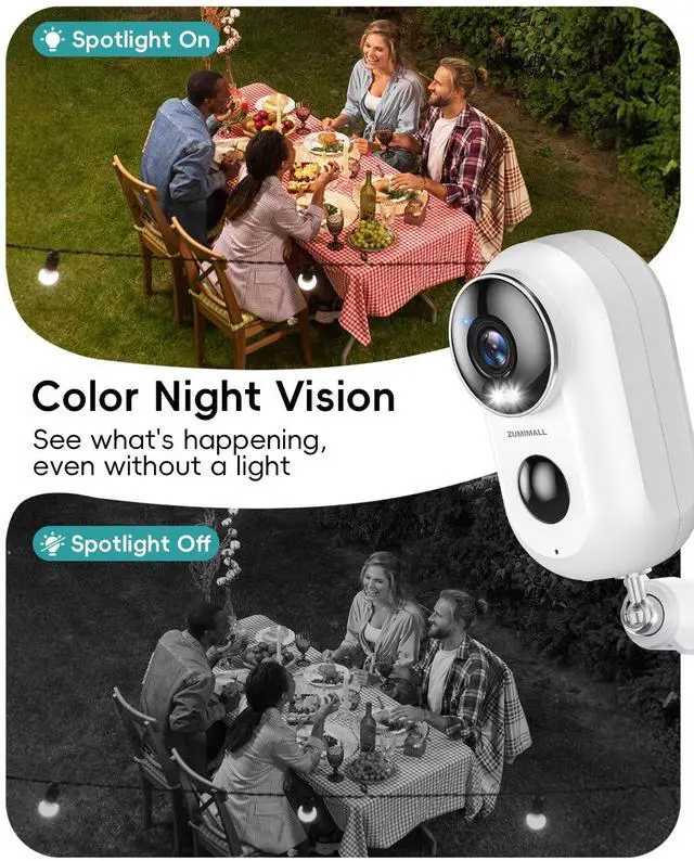 Alt view image 3 of 5 - ZUMIMALL Security Cameras Wireless Outdoor, 2 Packs, 2K Cameras for Home Security, Outdoor/Indoor Camera Battery Powered, 2.4G WiFi, Magnetic Mount,3MP Color Night Vision/Siren/PIR/AI/Cloud/Alexa