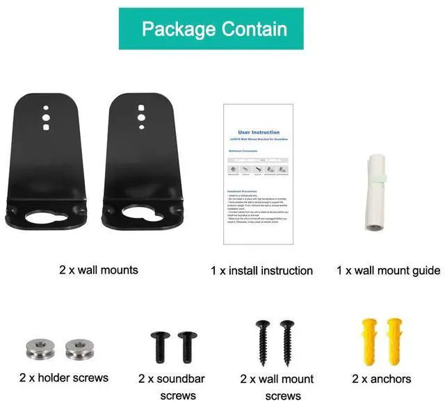 Alt view image 4 of 5 - Yimaut Soundbar Wall Mount Bracket for Samsung HW-M360 HW-K550 HW-K550 HW-M550 HW-K650 HW-K430 HW-K335 HW-K651 HW-K450 Mount, 2 Pieces Black Wall Bracket Holder + Screws + Metal Holder Screws