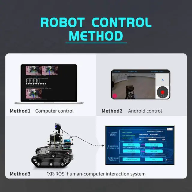 Alt view image 2 of 5 - XiaoR Geek Raspberry Pi Smart AI Robot Car Kit, ROS SLAM Tank Car with LIDAR Mapping Navigation, Hd Camera, 3.5 inch Touch Display Programming Project for Adults(Black with Raspberry Pi)