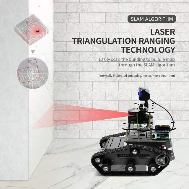 Alt view image 3 of 5 - XiaoR Geek Raspberry Pi Smart AI Robot Car Kit, ROS SLAM Tank Car with LIDAR Mapping Navigation, Hd Camera, 3.5 inch Touch Display Programming Project for Adults(Black with Raspberry Pi)