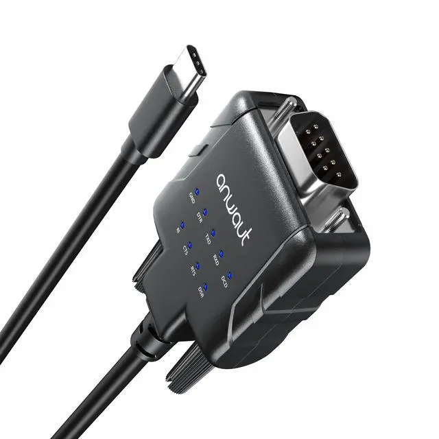 Main image of Anwaut ProtoC-IX9 Series | 1-Port Industrial USB-C to Serial / RS232 (DB9) Adapter Converter (Compatible for Windows 11, macOS 15 | 9 X Data Monitoring LEDs, U2RS232-C)