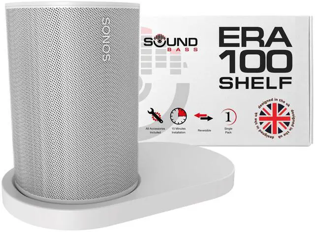 Main image of ERA100 Shelf Wall Mount, White, Single (1pc) Compatible with Sonos ERA 100 Speaker, Bracket, Cord Management, Mounting Hardware