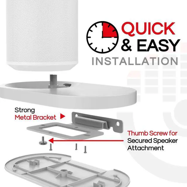 Alt view image 4 of 5 - ERA100 Shelf Wall Mount, White, Single (1pc) Compatible with Sonos ERA 100 Speaker, Bracket, Cord Management, Mounting Hardware