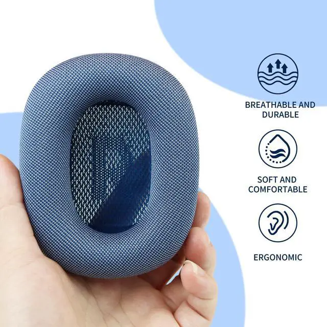 Alt view image 4 of 5 - Sinowo Upgraded Ear Cushions for Apple AirPods Max Headphones, Mesh Fabric Replacement Ear Pads Cover with Memory Foam and Magnet,Closer to The Original(Blue)