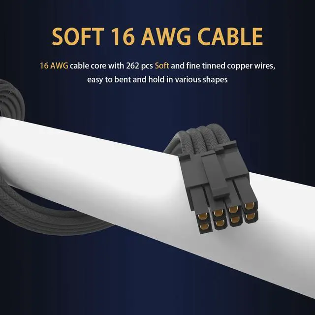 Alt view image 3 of 5 - Sirlyr PSU Cable Extension,One Way Bend Design PC Cables Extensions- Soft Braided 1x 24Pin ATX / 2X 8 (4+4) Pin EPS/Gold-Plated 3X 8 (6+2) Pin PCIE for Power Supply,16AWG Black 6 Kits
