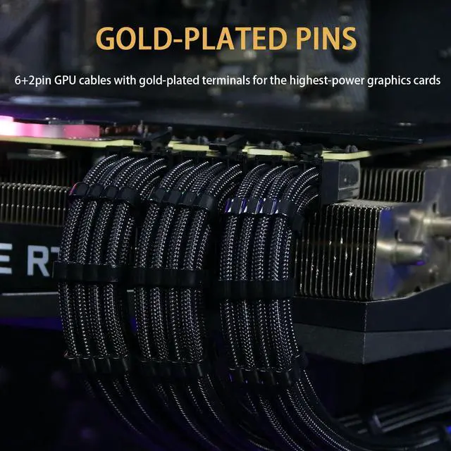 Alt view image 4 of 5 - Sirlyr PSU Cable Extension,One Way Bend Design PC Cables Extensions- Soft Braided 1x 24Pin ATX / 2X 8 (4+4) Pin EPS/Gold-Plated 3X 8 (6+2) Pin PCIE for Power Supply,16AWG Black 6 Kits