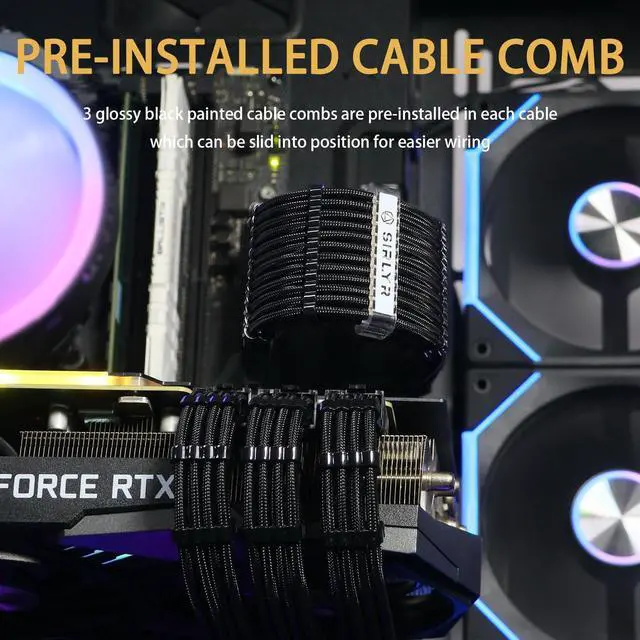 Alt view image 5 of 5 - Sirlyr PSU Cable Extension,One Way Bend Design PC Cables Extensions- Soft Braided 1x 24Pin ATX / 2X 8 (4+4) Pin EPS/Gold-Plated 3X 8 (6+2) Pin PCIE for Power Supply,16AWG Black 6 Kits