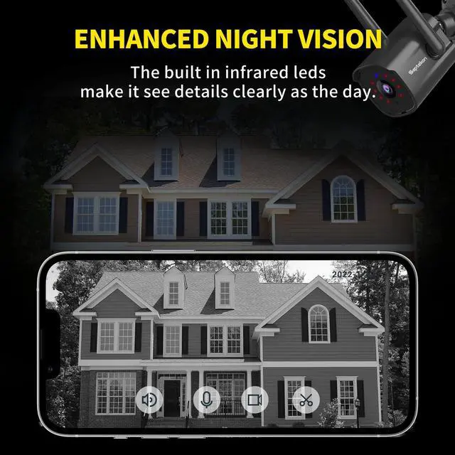 Alt view image 3 of 5 - Septekon 2K Outdoor Security Camera 3MP, 2.4G Wired WiFi Camera with Night Vision, IP66 Waterproof, AI Human Motion Tracking, 2-Way Audio, Black