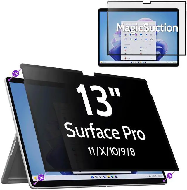 Main image of Peslv Privacy Screen for 13 Inch Surface Pro 11/10/9/8/X, MagicSuction Removable Anti Spy Black Protector, Glare Blue Light Filter for Microsoft Laptop Computer Monitor