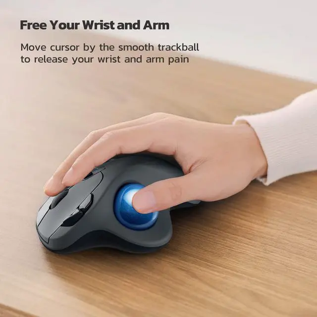 Alt view image 2 of 5 - Nulea M501 Wireless Trackball Mouse, Rechargeable Ergonomic, Easy Thumb Control, Precise & Smooth Tracking, 3 Device Connection (Bluetooth or USB Receiver), Compatible for PC, Laptop, Mac, Windows.