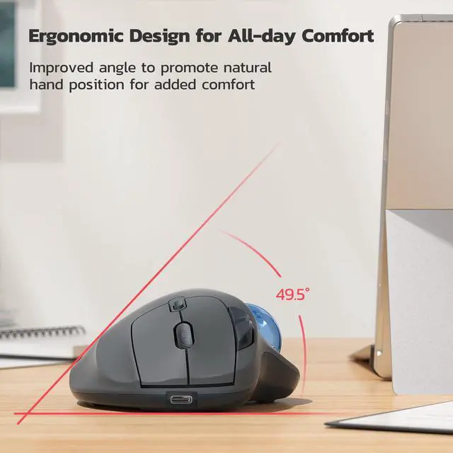 Alt view image 3 of 5 - Nulea M501 Wireless Trackball Mouse, Rechargeable Ergonomic, Easy Thumb Control, Precise & Smooth Tracking, 3 Device Connection (Bluetooth or USB Receiver), Compatible for PC, Laptop, Mac, Windows.