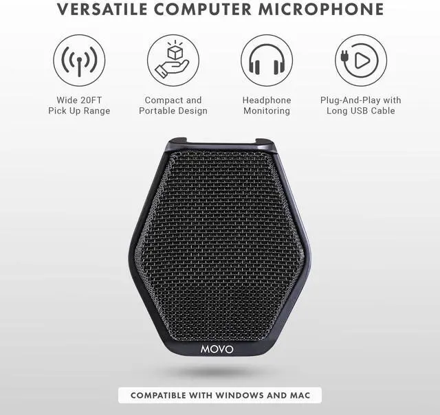Alt view image 2 of 5 - Movo MC1000 Conference USB Microphone for Computer Desktop and Laptop with 180° / 20' Long Pick up Range Compatible with Windows and Mac for Dictation, Recording, YouTube, Conference Call, Skype