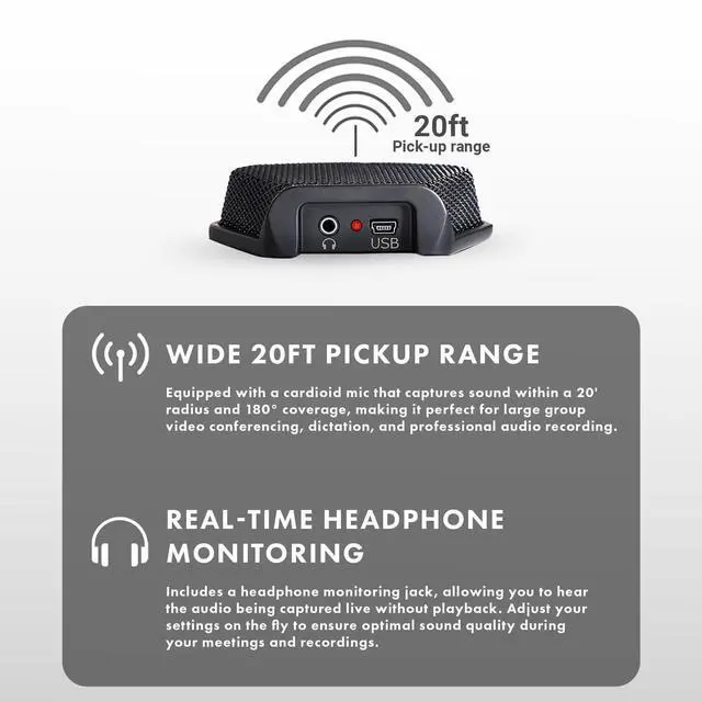 Alt view image 5 of 5 - Movo MC1000 Conference USB Microphone for Computer Desktop and Laptop with 180° / 20' Long Pick up Range Compatible with Windows and Mac for Dictation, Recording, YouTube, Conference Call, Skype