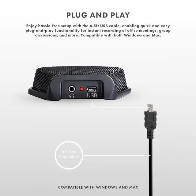 Alt view image 4 of 5 - Movo MC1000 Conference USB Microphone for Computer Desktop and Laptop with 180° / 20' Long Pick up Range Compatible with Windows and Mac for Dictation, Recording, YouTube, Conference Call, Skype