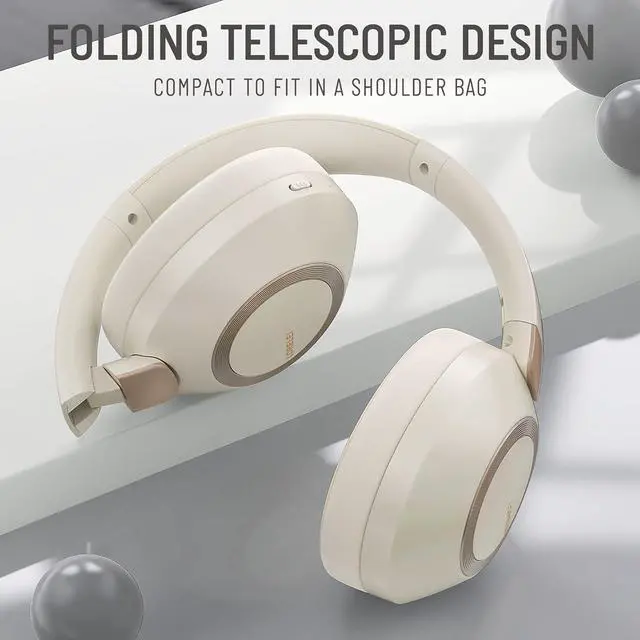Alt view image 3 of 5 - LORELEI B-C6 Wireless Over Ear Headphones, 50H Playtime Foldable Lightweight Bluetooth Headsets, Deep Bass, Built-in Microphone, Memory Foam Earmuff, for Travel, Home Office (Beige White)