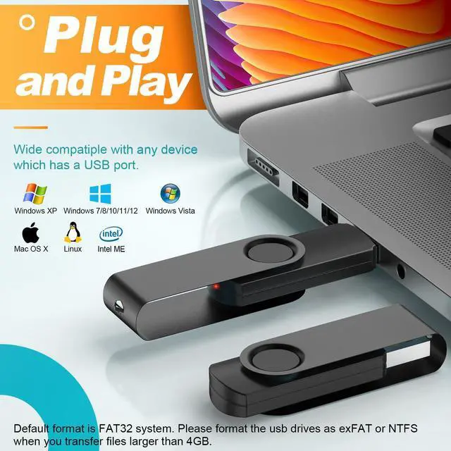 Alt view image 3 of 5 - Kepmem Flash Drive 32GB USB 2.0 Thumb Drive 10 Pack 32 GB Memory Stick Portable Black Pendrive Metal Zip Drive Swivel Jump Drive with 10pcs Lanyards for School, Company, Office