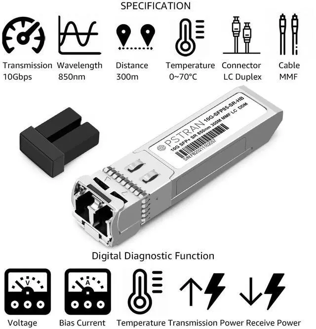 Alt view image 2 of 5 - OPSTRAN 10GBASE-SR SFP+ Optical Transceiver Module Compatible with HPE BladeSystem 455883-B21 850nm 300m DDM Duplex LC MMF