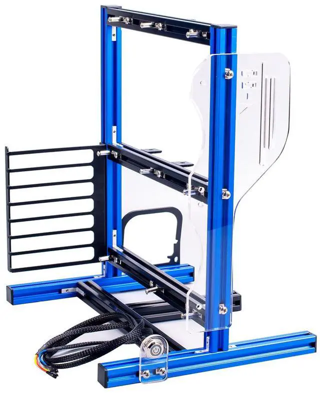Alt view image 5 of 5 - Computer Case Computer Chassis Open Frame Aluminum Computer Open Case Bracket PC Vertical DIY Frame Open Air Gaming Computer Case Chassis for ATX, M ATX, ITX Motherboards (Blue Black)
