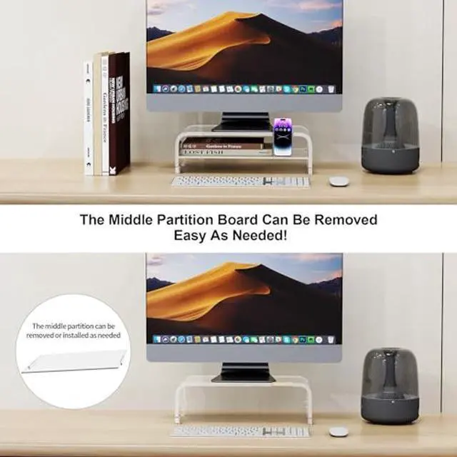 Alt view image 5 of 5 - Beimu Acrylic Monitor Stand Riser Acrylic Laptop Stand Clear Computer Stand Laptop Riser with Storage Desk Organizer Accessories for Home and Office