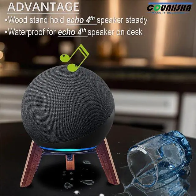 Alt view image 3 of 5 - Real Wood Stand for Echo (4th Gen) Speaker (2020),Tripod Holder Accessories Protect Alexa Speaker for Sound Better,Secure Stable Wooden Mount with Metal Frame for Echo Newest Model 2024 (Walnut)