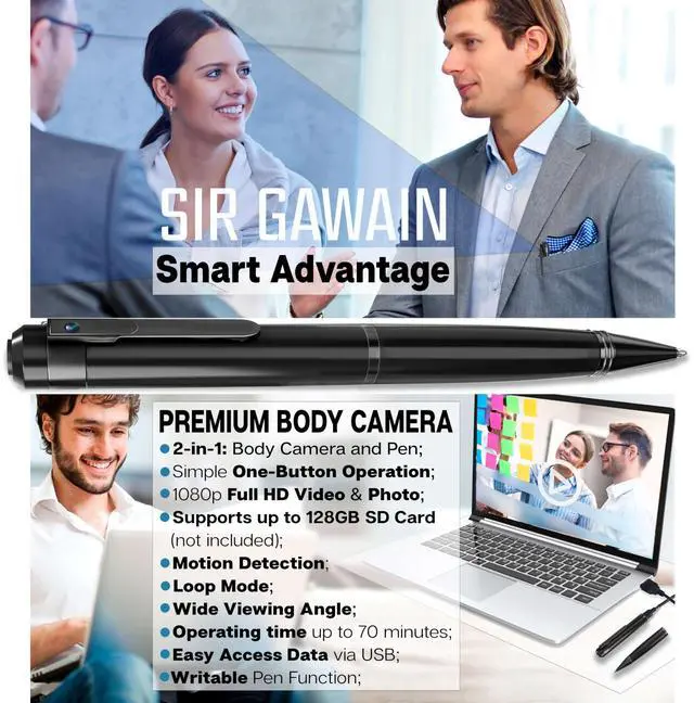 Alt view image 2 of 5 - SIRGAWAIN 1080P Body Camera Pen [Upgraded 2024]  Body Cam with HD Video or Picture Taking, SD Card Storage, and Manual Control for Privacy Compliance
