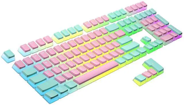 Main image of Ranked Pudding PBT Keycaps | 112 Double Shot Translucent ANSI US & ISO Layout | OEM Profile for RGB Mechanical Gaming Keyboard (Miami Vice)