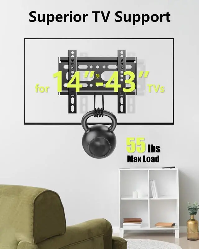 Alt view image 2 of 5 - Nuyoah TV Wall Mount Bracket Low Profile Fixed for 14-43 Inch Flat Screen TVs with Wall Mount for Echo Show 15, Adjustable Show 15 Wall Mounting Brackets