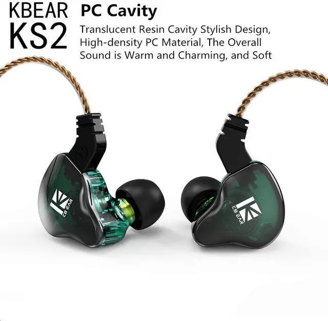 Alt view image 3 of 5 - KBEAR KS2 iem, in Ear Monitor Headphones Hybrid 1BA 1DD Wired Earbuds Stereo Bass HiFi IEM Earphone Noise Cancelling High Resolution with Detachable Cable for Running Gaming Sport(Without Mic, Green)