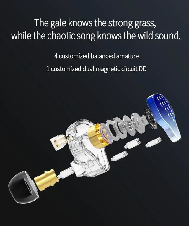Alt view image 5 of 5 - keephifi KBEAR Robin in-Ear Monitors, Stereo Wired in Ear Earphones, 1DD+4BA Hybrid HiFi Earbuds, Powerful Resolution IEM Noise Isolating Headphones for Audiophiles Musicians (with MIC, Gold)