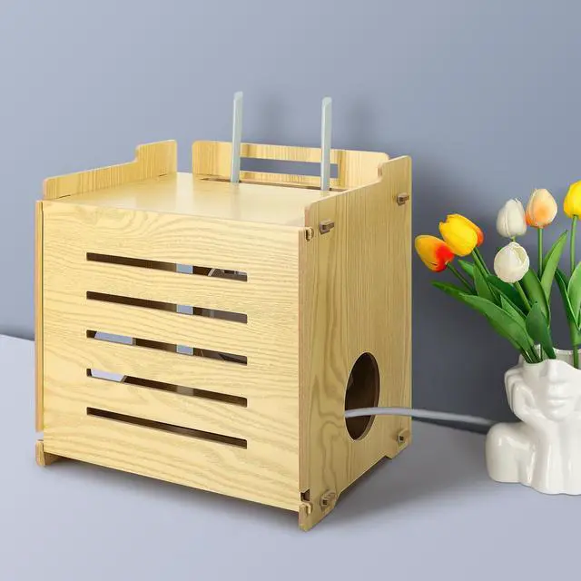 Main image of BEARUT Router Shelf WiFi Router Storage Box Modem Cable Router Cover Organized Power Strip Cable Management Hider Rack Need Assembly Made by MDF