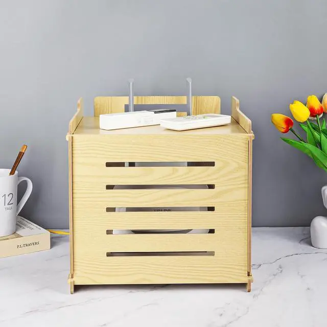 Alt view image 3 of 5 - BEARUT Router Shelf WiFi Router Storage Box Modem Cable Router Cover Organized Power Strip Cable Management Hider Rack Need Assembly Made by MDF