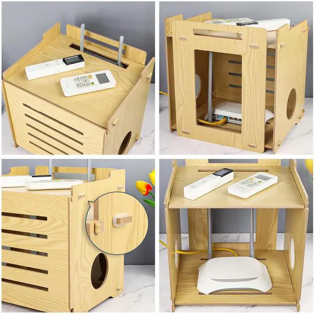 Alt view image 4 of 5 - BEARUT Router Shelf WiFi Router Storage Box Modem Cable Router Cover Organized Power Strip Cable Management Hider Rack Need Assembly Made by MDF