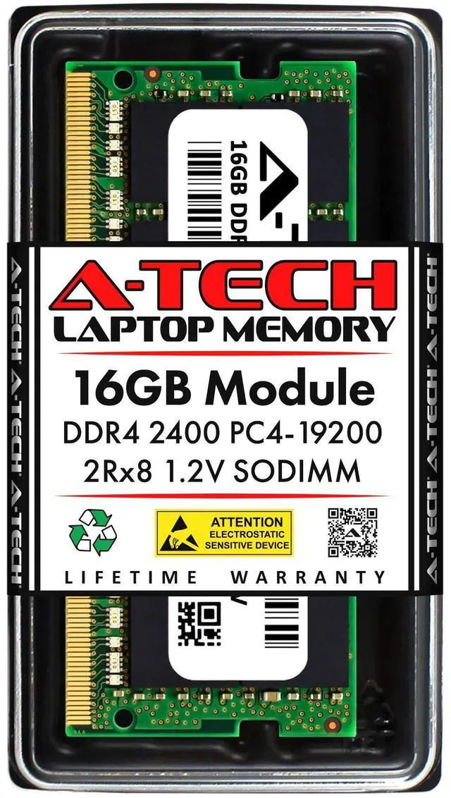 Main image of A-Tech 16GB DDR4 2400 MHz SODIMM PC4-19200 (PC4-2400T) CL17 2Rx8 Non-ECC Laptop RAM Memory Module