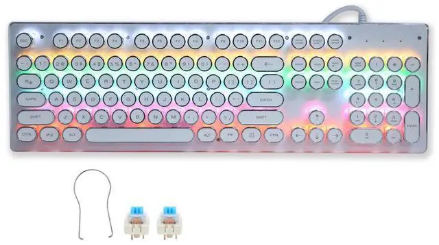 Main image of Acogedor Mechanical Gaming Keyboard, Retro Steampunk Typewriter Keyboard, 104 Keys USB Wired Mixed Light Backlit with Round Keycaps(White)