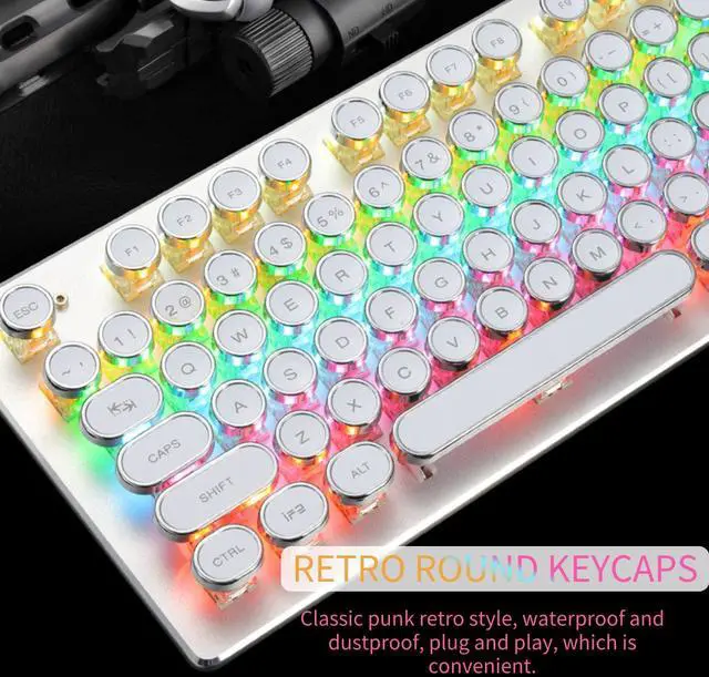 Alt view image 3 of 5 - Acogedor Mechanical Gaming Keyboard, Retro Steampunk Typewriter Keyboard, 104 Keys USB Wired Mixed Light Backlit with Round Keycaps(White)