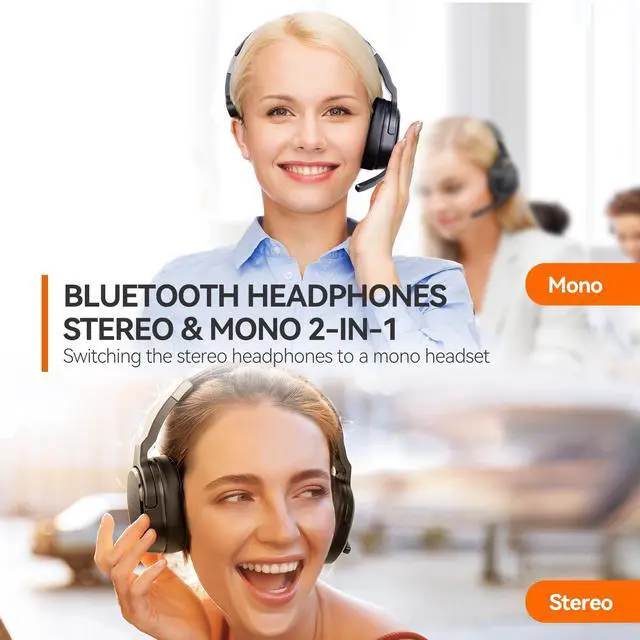 Alt view image 2 of 5 - TECKNET Bluetooth Trucker Headset, 40Hrs Single and Dual Ear Wireless Headset with Mic for Work Noise Cancelling, 3 EQ Music Modes Trucker Bluetooth Headset for PC, Drivers, Office, Call Center Work