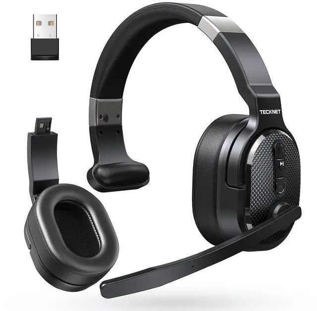 Main image of TECKNET Bluetooth Trucker Headset, 40Hrs Single and Dual Ear Wireless Headset with Mic for Work Noise Cancelling, 3 EQ Music Modes Trucker Bluetooth Headset for PC, Drivers, Office, Call Center Work