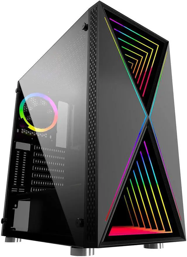 Main image of Bgears b-BlackWidow-RGB Black Gaming PC ATX case, Special Ripple effect Front Panel, Tempered Glass side. 2 x USB3.0, 3 x PWM 120mm ARGB Fans, Fan Controller with Remote, Support up to EATX board