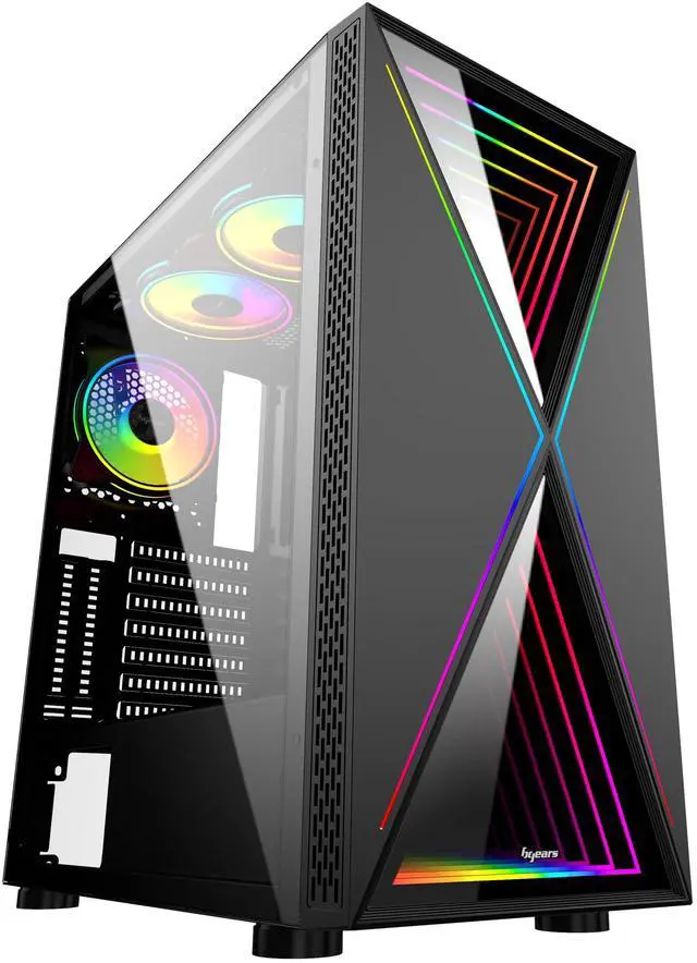 Alt view image 4 of 5 - Bgears b-BlackWidow-RGB Black Gaming PC ATX case, Special Ripple effect Front Panel, Tempered Glass side. 2 x USB3.0, 3 x PWM 120mm ARGB Fans, Fan Controller with Remote, Support up to EATX board