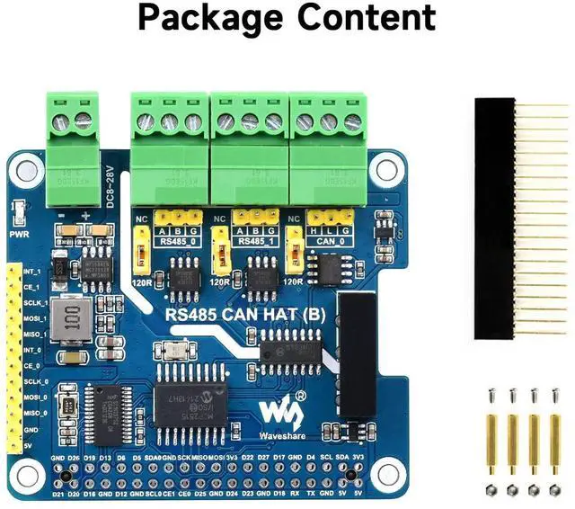 Alt view image 2 of 5 - waveshare Isolated RS485 CAN HAT B, Compatible with Raspberry Pi 5/4B/3B/Zero/Zero W/Zero 2W/Pico/Pico W/Pico WH, Type 2-Ch RS485 and 1-Ch CAN Multi Protections