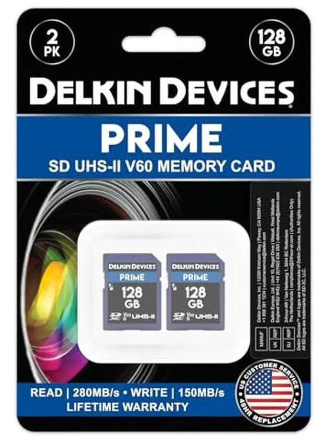 Alt view image 2 of 3 - Delkin Devices Prime 128GB 2PK SDXC UHS-II (U3/V60) Memory Cards  High Endurance for 8K, 4K, Full HD, and RAW Burst | Compatible with DSLR and Digital Cameras