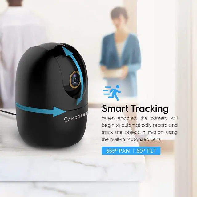 Alt view image 3 of 5 - Amcrest 4MP WiFi Camera Indoor, Dog Camera, Sound & Baby Monitor, Human & Pet Detection, Motion-Tracking, w/ 2-Way Audio, Pan/Tilt Wireless IP Camera, Night Vision, Smart Home ASH41-B
