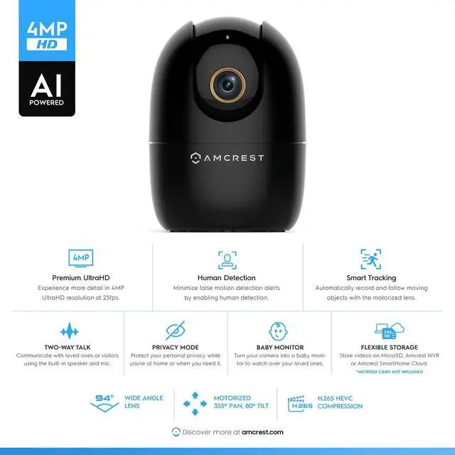 Alt view image 2 of 5 - Amcrest 4MP WiFi Camera Indoor, Dog Camera, Sound & Baby Monitor, Human & Pet Detection, Motion-Tracking, w/ 2-Way Audio, Pan/Tilt Wireless IP Camera, Night Vision, Smart Home ASH41-B