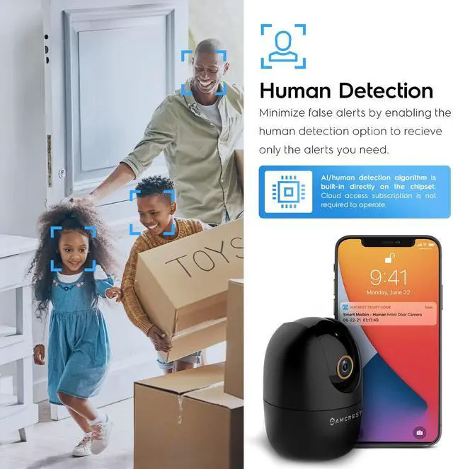 Alt view image 4 of 5 - Amcrest 4MP WiFi Camera Indoor, Dog Camera, Sound & Baby Monitor, Human & Pet Detection, Motion-Tracking, w/ 2-Way Audio, Pan/Tilt Wireless IP Camera, Night Vision, Smart Home ASH41-B
