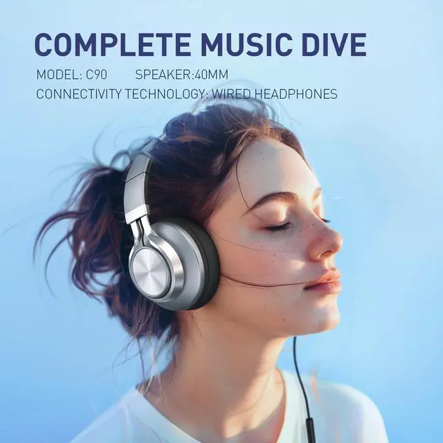Alt view image 4 of 5 - AILIHEN Wired Headphones with Microphone Volume Control, Noise Reduction Over Ear Headphones Wired 3.5mm, Super Soft Corded Headphone for Cellphones, Tablet and Chromebook (Grey)