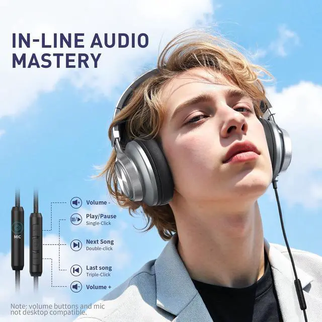 Alt view image 5 of 5 - AILIHEN Wired Headphones with Microphone Volume Control, Noise Reduction Over Ear Headphones Wired 3.5mm, Super Soft Corded Headphone for Cellphones, Tablet and Chromebook (Grey)