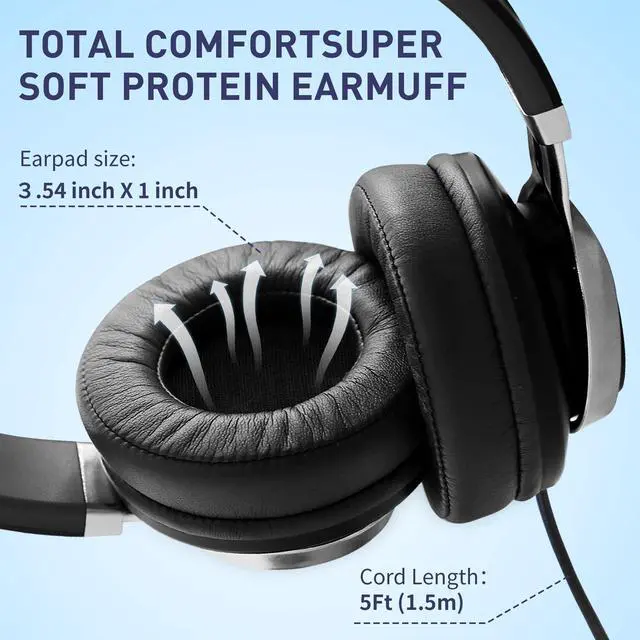 Alt view image 2 of 5 - AILIHEN Wired Headphones with Microphone Volume Control, Noise Reduction Over Ear Headphones Wired 3.5mm, Super Soft Corded Headphone for Cellphones, Tablet and Chromebook (Grey)